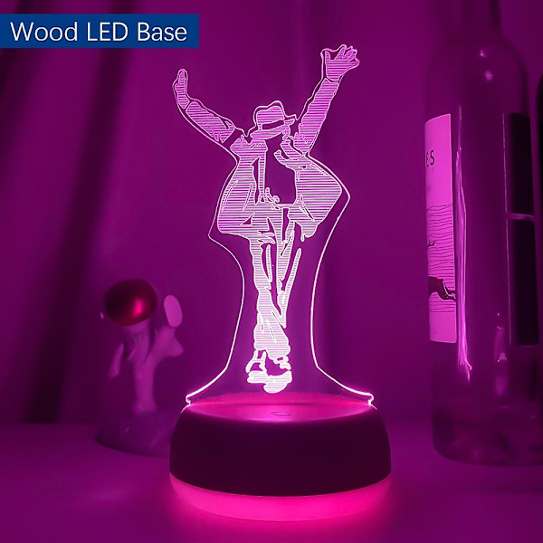 Michael Jackson Dansande Figur LED Nattljus 3d Illusion Färgförändrande Nattlampa För Heminredning Sängbord Bordslampa PresentTrä LED-bas
