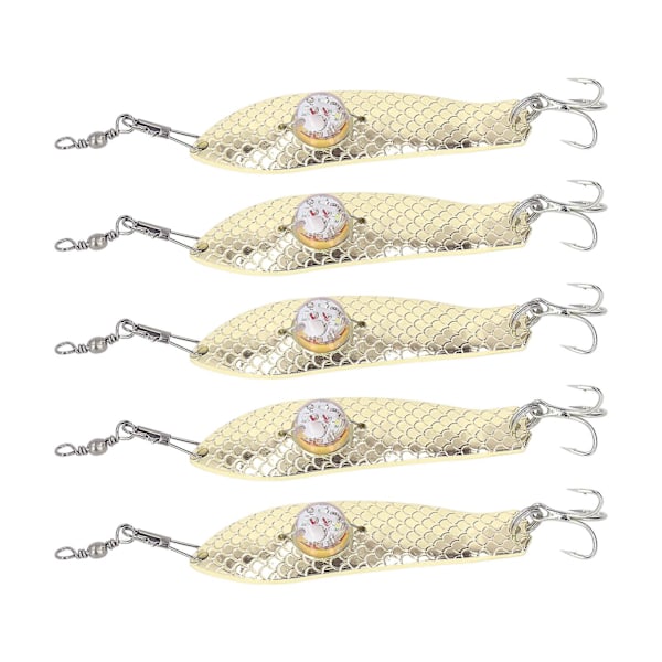 LED Fiske Lokke Lys - 5PCS Rustfritt Stål Flasher Agn med Gull LED Lys for Fiske Tilbehør
