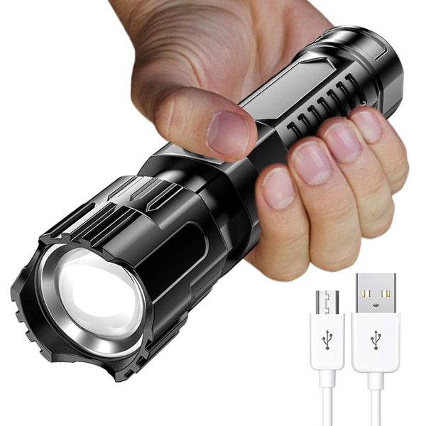 Led New Outdoor Portable Lighting Flashlight Usb Charging Plastic Zoom Mini Strong Light Flashlight（A）