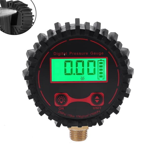 Lcd Digital Manometer Trykmåler 0-250 Psi 1/4\" Til Bil, Motorcykel