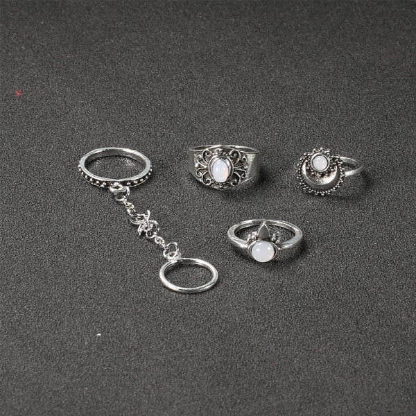 4-pack Sterling Silver Boho Knuckle Ring Set för kvinnor