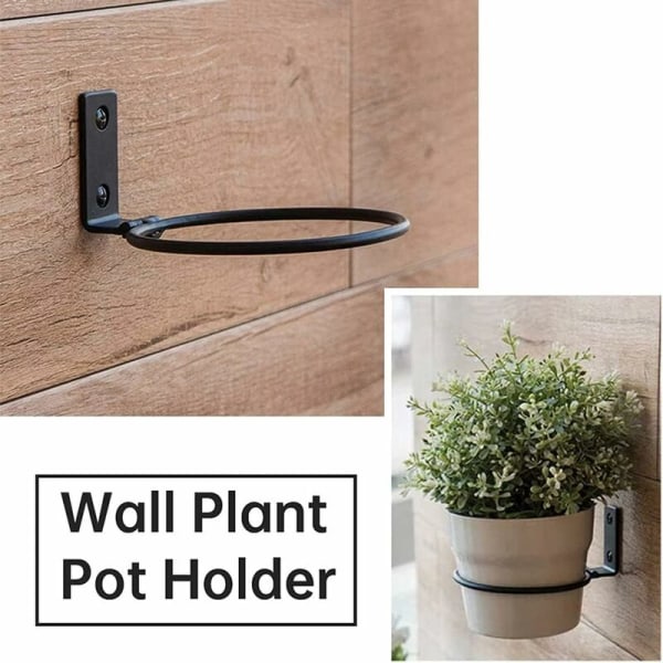 3-delat hopfällbart väggkrukhållarring, metallväggmonterad ringhållare med skruvar, växtkrok för att hålla blomkrukor (svart 5,4")