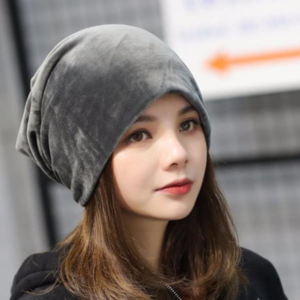 Dam Beanie Mössa Elastisk Mjuk Enfärgad Baggy Slouchy Håll Varm Ingen Brätte Plysch Dam Vinter Beanie Modeaccessoarer（Svart）