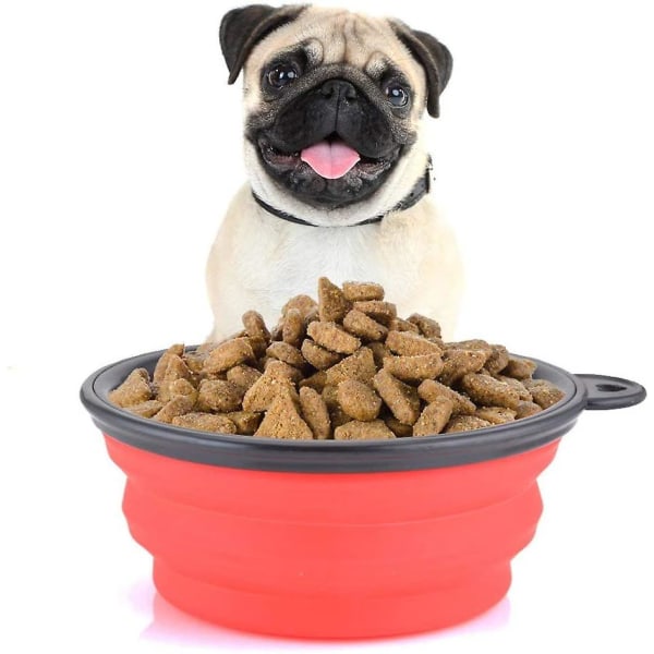 Hundskål, 2-pack hopfällbar hundskål i silikon med karbinhake, bärbar hundvatten- eller matskål för medelstora till stora hundar, resehundskål