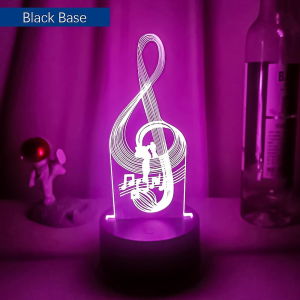 3d Illusion Baby Night Light Musiknot Hologram Nattlampa Led Touch Sensor Färgglad USB batteridriven sänglampor Svarta