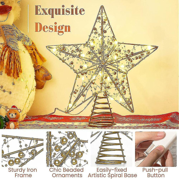Led Light Up Star Shape Christmas Tree Topper Xmas Ornament Hemdekoration（E）