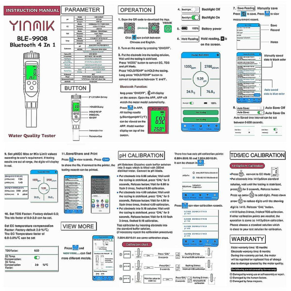 Bärbar digital vattenkvalitetstestare penna mätare Ez-9908 akvarium saltvattentankar