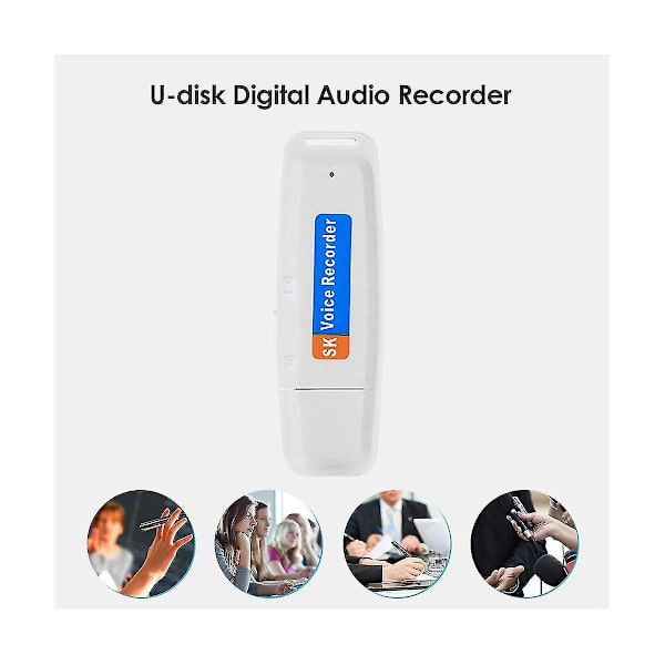 Bærbar oppladbar U-disk USB digital lydopptaker Mini diktafon aktivert opptaker -W（Hvit）
