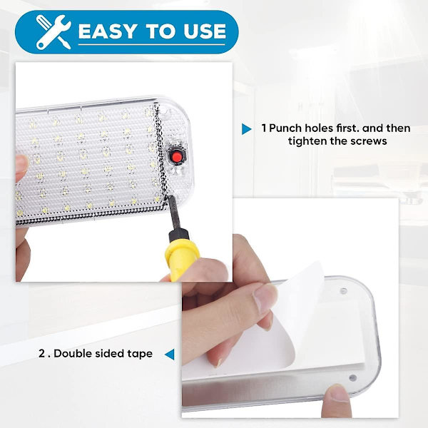 Led interiørlys, Universal Auto Car Ceiling Roof Lights Switch For 12v-85v Car Van Truck Lorry Camper Boat Caravan (2stk, Hvit)
