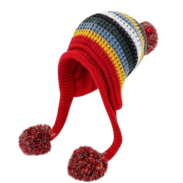 Stickad mössa kvinnor höst och vinter plus sammet öron skydd Sanmao boll ull mössa