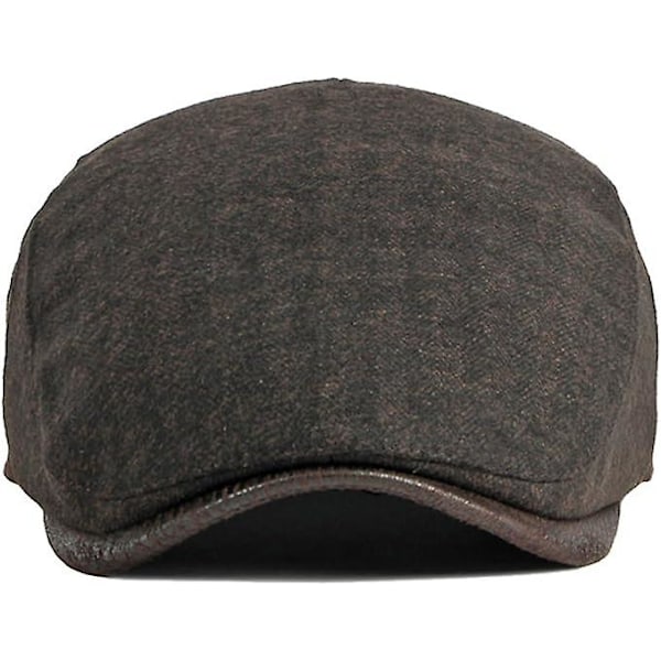 Flat Cap Herre Beret Cap Høst Vinter, Peaked Caps Cabbie Hunter Hat（Kaffee）