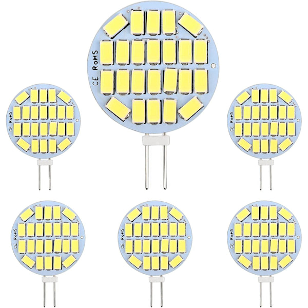 G4 LED-pære 3w, Ac/dc12-24v, 300lm koldt hvidt 6000k, 24x5730 Smd, 30w halogenpæreækvivalent, ikke-dæmpbar, G4 runde LED-pærer, 6 stk.
