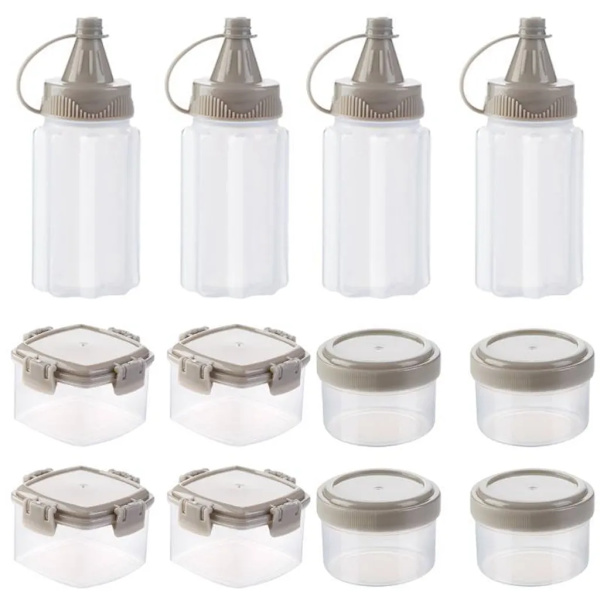 Mini Pressflaskor Set om 12, Pressflaska, Salladsdressingbehållare, Utomhus Picknick Grill Kryddflaskor, Kryddlåda, Grå