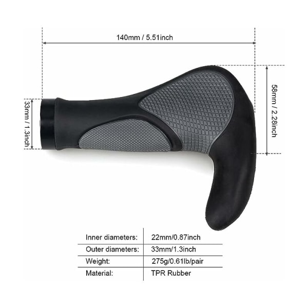 Cykelstyrets handtag halkfria gummimjukt gelinsats svart och grått bekvämt ergonomiskt grepp för MTB-cykel