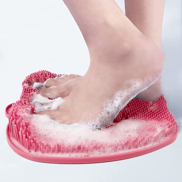 Brusefodscrubber Massagerrens med skridsikre sugekopper, eksfolierer masserer dine fødder (Pink)
