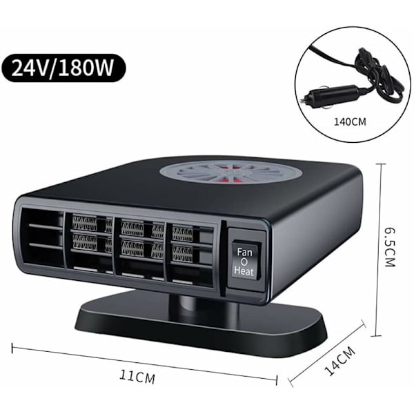 24V Bilfläktvärmare 2 i 1 Bilkupévärmare med 360° Vridbar Bas Bärbar Defroster Defogger Värmare Fläkt Mobil Bilvärmare Longziming