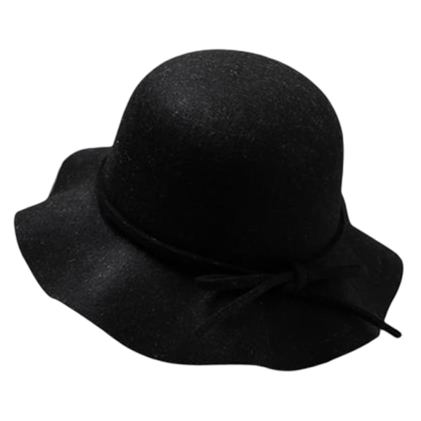 Ullhatt Sløyfe Retro Håndlaget Bølgekant Dame Jente Vinter Utendørs Innendørs Fedora Cap For Fest（Svart）