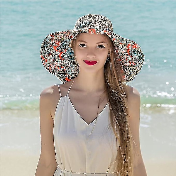 Kvinde Crocheth Solhat Bred Skygge Bohemian Strand Solhat Sommer Mode Strand Hat Foldbar Anti-UV