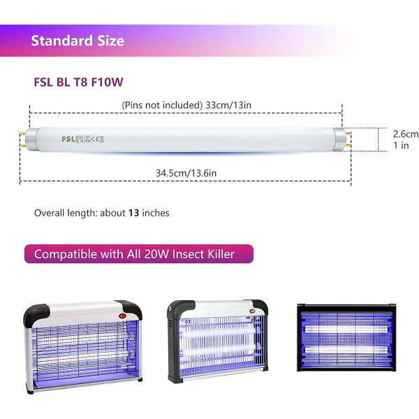 2 stk Mygglampe erstatningsrør T8 10w pæreskifte - Mygglampe UV-rør SA 4.9 april