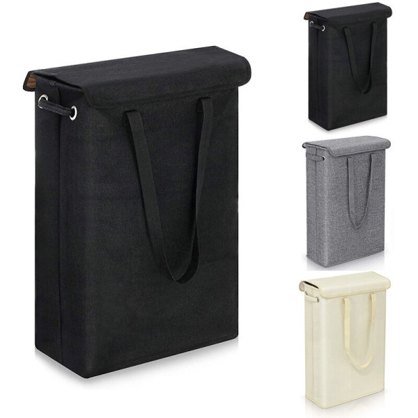 Smal linnehamper med lock, hopfällbar smal förvaringskorg (mörkgrå)