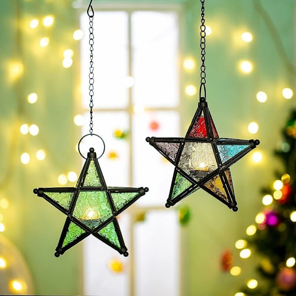 1 st färgad europeisk stil präglad färgat glas smidesjärn hängande ljusstake vindlampa doftljus för lampa mode heminredning