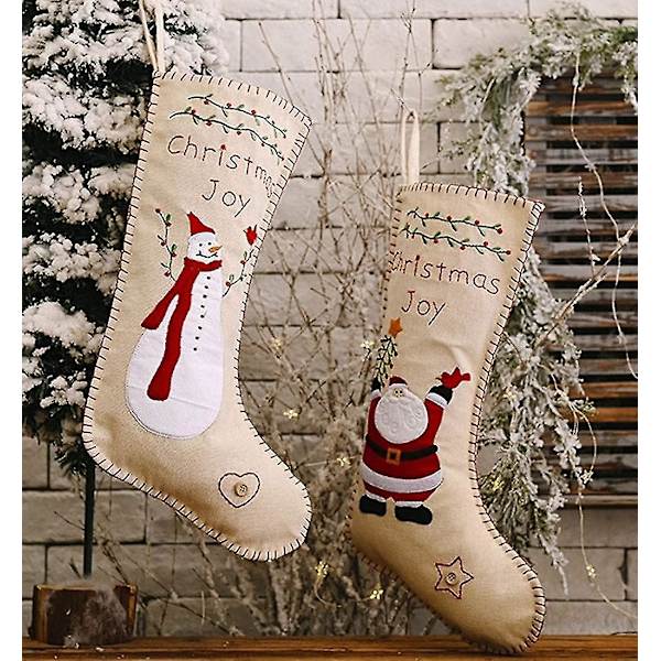 Julstrumpa 2, broderad sömnad säckväv traditionell julhelg karaktär godis gåva