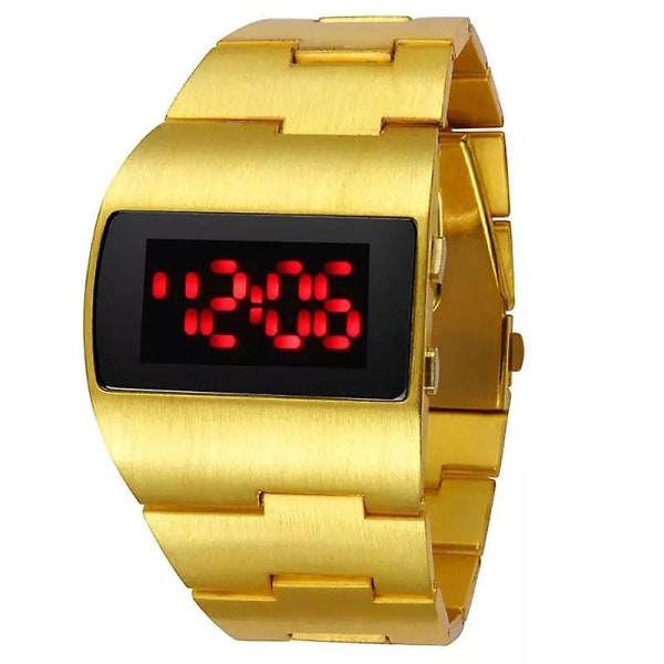 Fashion Led Digital Watch Men Nilitary Sports Watches Black Stainless Steel Big Wrist Multifunction Electronic Wristwatches Men 2024Q Aa（gold red）