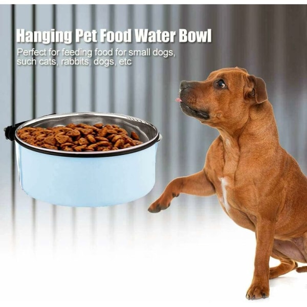 Hängande hundbur & skål, hängande skålar i rostfritt stål, små hundskålar & vattenskålar (850 ml)