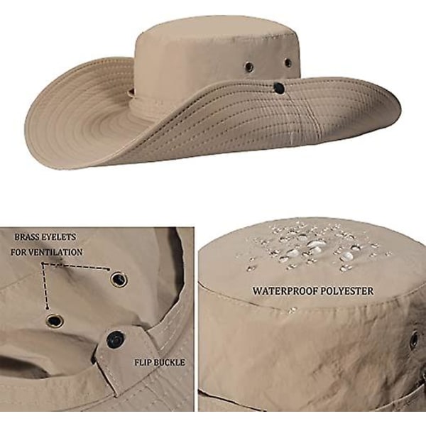 Mænd Boonie Hat med bred skygge Vandtæt spand Solhat Udendørs Solbeskyttelse Fishmen Cap (khaki)