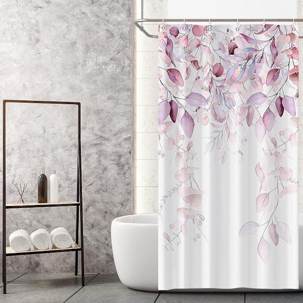 Rødt blad bruseforhæng, salvie rød forår botaniske planter badeværelse gardinsæt med kroge til badeværelse indretning, 90x180cm