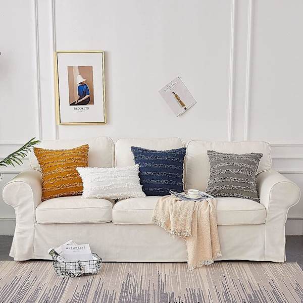 Set med 2 svarte putetrekk Rustikk lin dekorative firkantede pynteputer 16x16 tommer for sofa sofadekorasjon