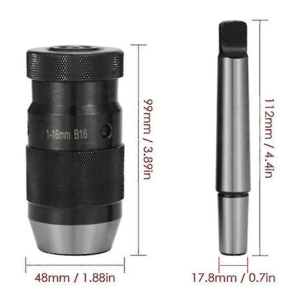 Borrchuck Snabbspänningsborrchuck 1-16mm B16 Med Konisk Dorn Mk2 Utdrivningsflikar