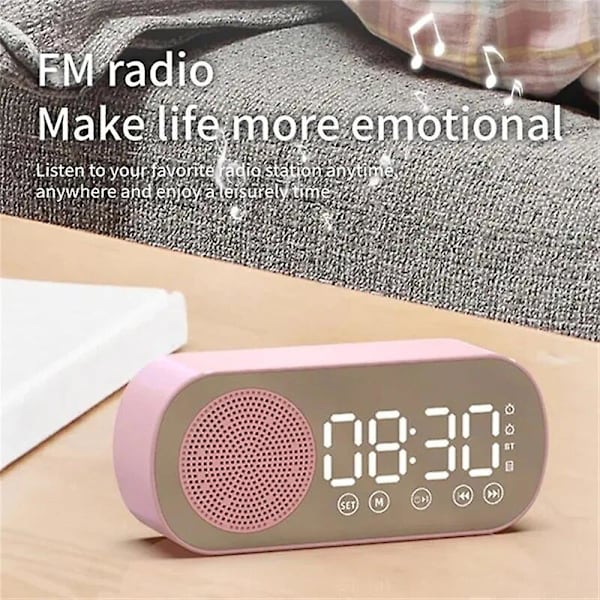 Ny skrivbordshögtalarklocka Bluetooth-högtalare Fm-radio väckarklocka Hifi-ljud Hd-spegelskärm Stödjer Tf-kort Hem bredvid klocka（Svart)