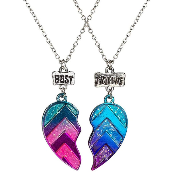 Best Friend Necklace For 2, Best Friend Necklace Rainbow Splicing Necklace Half Heart Pendant