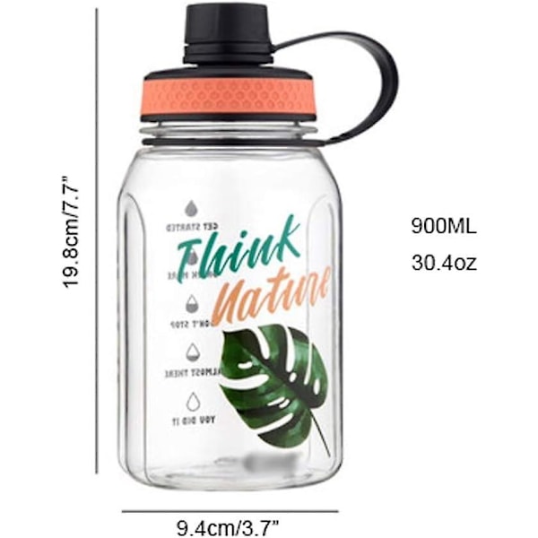 Vandflaske, sportsvandflaske, 900ML fitness vandflaske, vandflaske (farve: orange, størrelse: 900ml)