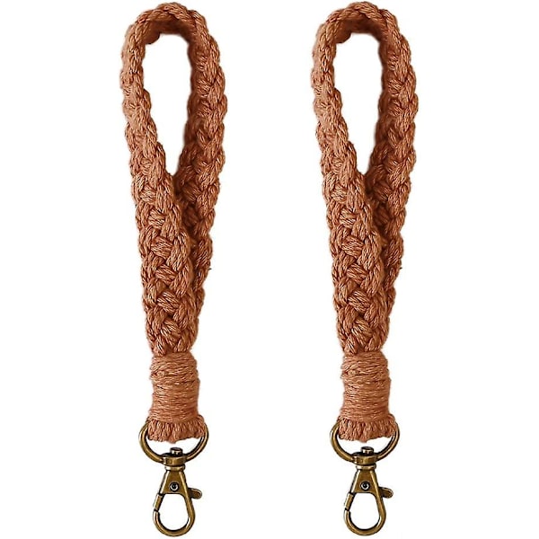 2-pakkaus ruskea avaimenperä makramee-rannekoru, naisten lyhyt boho-lanyard