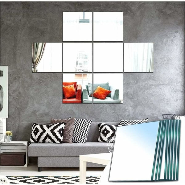 Självhäftande glasväggspeglar Fyrkantiga dekorativa självhäftande spegel Heminredning för vardagsrumsdörren i sovrummet (fin finish, 20,5 x 20,5 cm, 8 st)