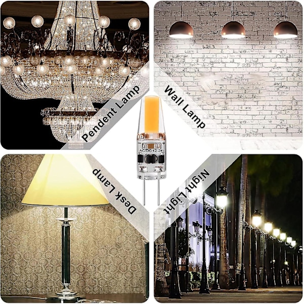 G4 LED 3w 12v AC/DC pærer, G4 3w LED 30w ækvivalent halogenpære, 300lm, varm hvid 2700k, ikke-dæmpbar, pakke med 5