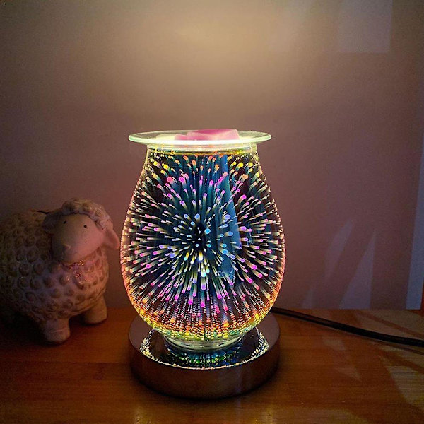 3D glas fyrverkeri ljus vax smältande aromdiffusor nattlampa