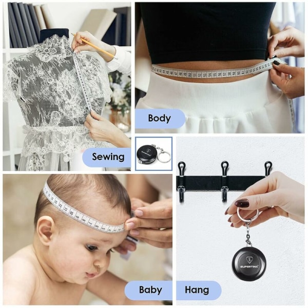 Kroppsmätningsband, flexibelt midjemått, klädsömnad, mjuk linjal, måttband med nyckelring och infällbar design för enkel förvaring, 150 cm långt