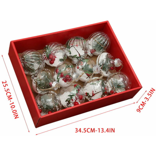 Kvinnors handskar present, Mewn 12PC klar plast julkula julgransprydnad