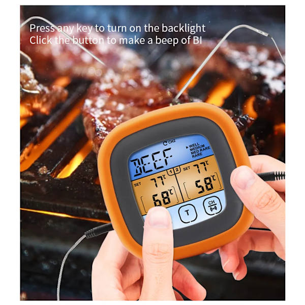 Digital kötttermometer Grill matlagning mattermometer med 2 sonder för ugn grill grill sjuda