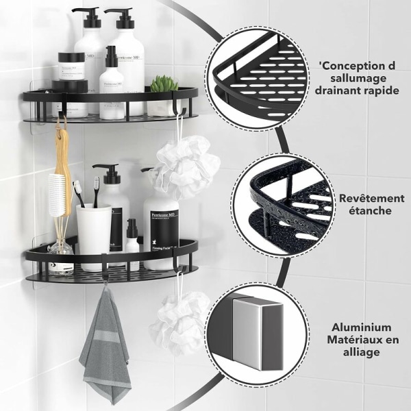 Hörnhylla för dusch, duschhylla utan borrning, förvaring och organisering i badrummet, klistermärken med hög viskositet för badrum och kök