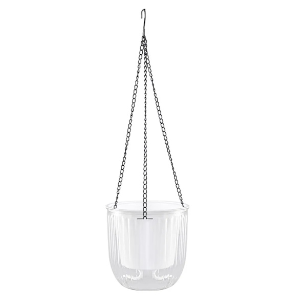 Hängande blomkruka 16,5 cm hängande blomkrukor med 3 krokar, självvattnande blomkorg, dräneringshål transparent