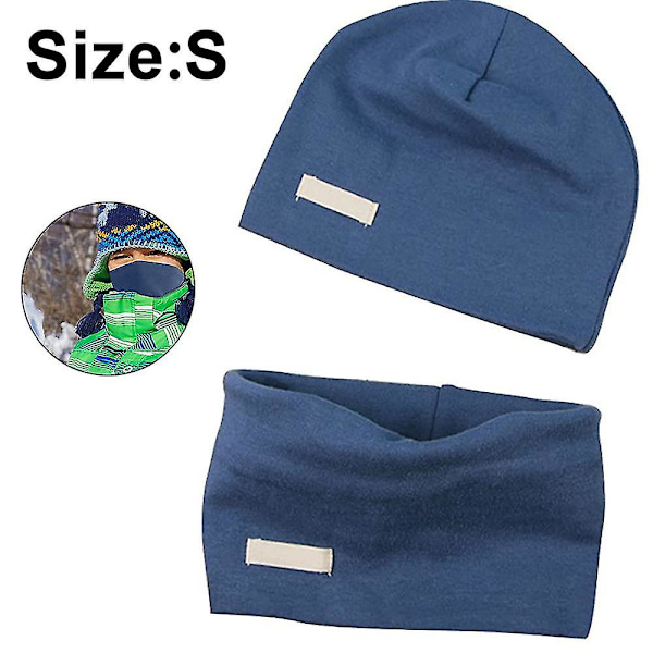 Baby Boys Girls Beanie Hat And Loop Scarf Set Kids Soft Cotton Knitted Hats Toddler Hat And Collar Scarves（S，Blue）