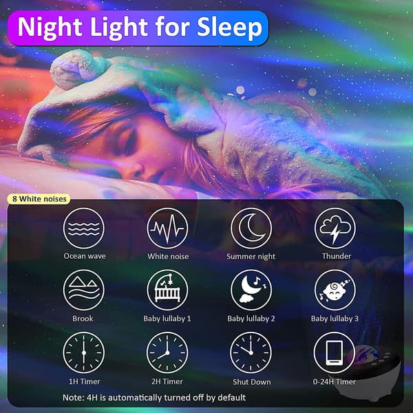 Nattlys for barn, LED-stjerneprojektor Wifi Bluetooth