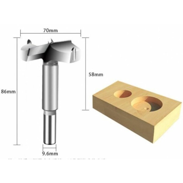 Träborrdiameter 70 mm hårdmetallförsänkningsbit för att forma hål i träbearbetning Installera sfäriska dörrar Trälådor Plastplywood 2st