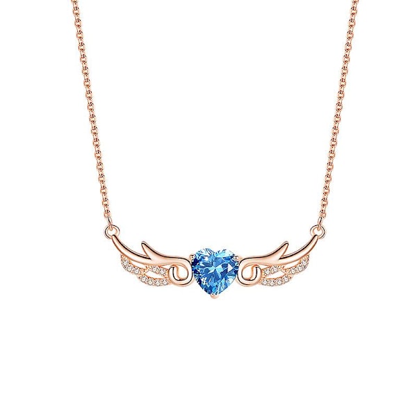Englevinger Blått Hjerteanheng Halskjede Kragebeinskjede Halsornament (Rosegull Blå Diamant)
