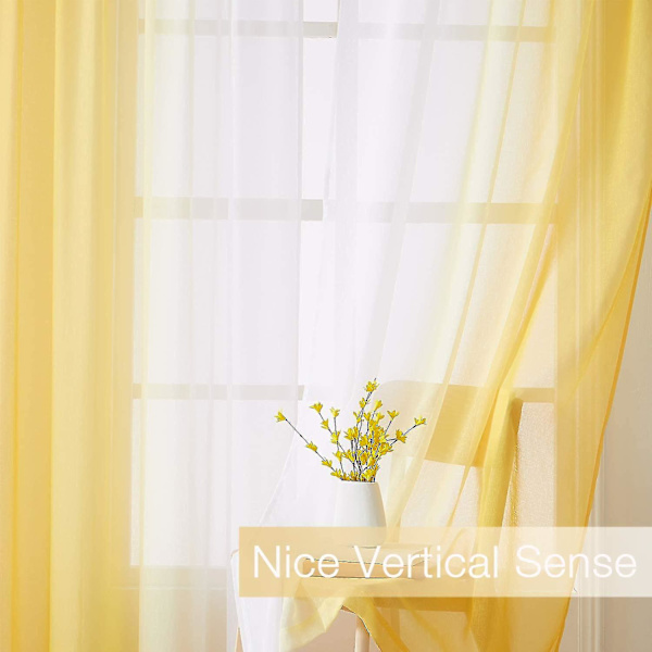 Gule Ombre Faux Linned Gardinpaneler Til Soveværelse Stue Stanglomme, 2 Tone Reversible Gradient Voile Semi Vindue Gardiner, Privatliv Og Lys Fil