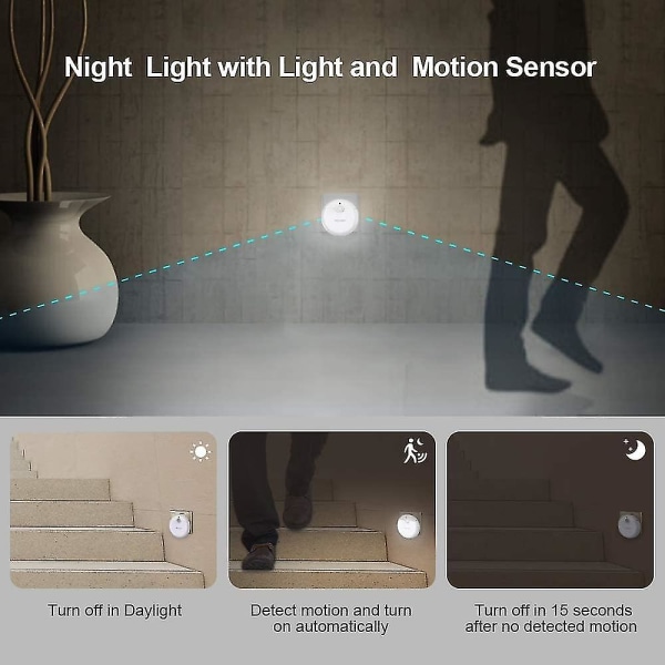 Ny LED-nattlys 3-pak Plug-and-play Automatiske vegglys med 3 lysmoduser. LED-nattgave